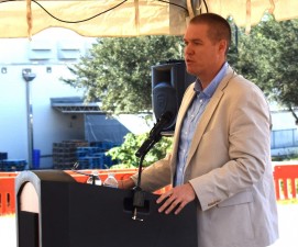 Inverness City Manager, Eric Williams, shares project history during the groundbreaking ceremony (11-30-2023 photo)
