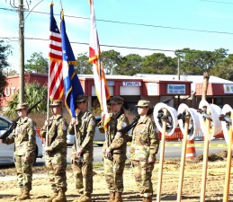 Citrus High School ROTC’s Color Guard presents the flags during the groundbreaking ceremony (11-30-2023 photo)