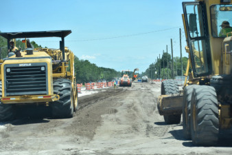 Essential widening work continues on Sam Allen Road in this 4/28/2020 photo.