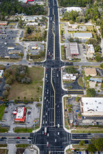 Looking north over US 19 at traffic in final alignment from Halls River Rd. / Grover Cleveland Blvd. (bottom) to north of Homosassa Trail (2/9/2021 photo)