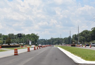 Looking south, north of W White Dogwood Drive at the widened US 19 corridor  (6-1-2023 photo)
