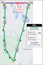 Detour map for closure of SR 50 between US 98 and US 301