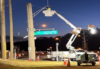 Installing temporary traffic detection equipment (April 2023 photo)
