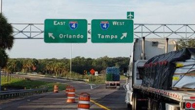 New, temporary alignment at end of new ramp at fork to eastbound or westbound I-4