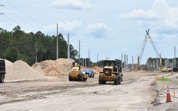 Building the roadway base for Overpass Road, east of I-75 (6/17/2021 photo)