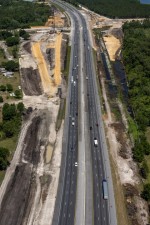 Looking north over I-75 at new interchange construction at Overpass Road (4/14/2021 photo)