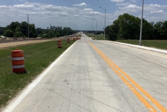 Looking west from Wichers Rd. at new roadway (April 2021 photo)