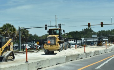Work in the median of US 41 (S Broad St.) at Ponce de Leon Blvd. where the trail will cross (4-19-2023 photo)