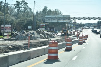 Looking south on US 41 (Broad St.) at median work where the trail will cross (1-9-2023 photo)