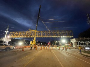 The steel pedestrian bridge is set onto concrete piers on each side of Cortez Blvd. (5-25-2023 photo)