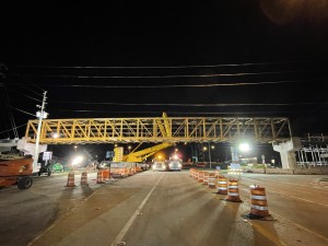 The steel pedestrian bridge is in its final position over Cortez Blvd. (5-25-2023 photo)