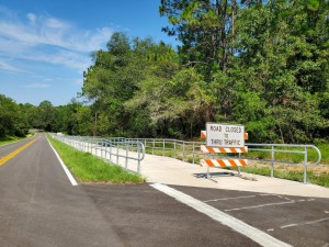 Handrail installed for safety along a portion of the new trail approaching the Dunnellon Trail (August 2021 photo)