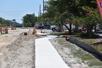 Looking south at new sidewalk on the west side of US 19, just north of the US 98 intersection (5/17/2022 photo)