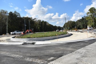 Looking northwest at the new roundabout construction (11/3/2022 photo)
