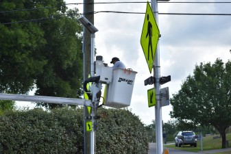 Working on the pedestrian signal system (5/17/2022 photo)