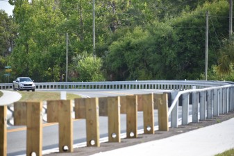 New guardrail and sidewalk along N. Turkey Oak Drive (5/17/2022 photo)