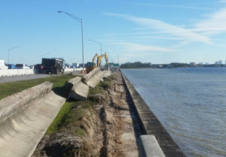 Working on the seawall on the south side of I-275 east of the Howard Frankland Bridge