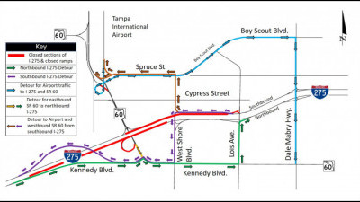 Detour Map for Closure of I-275 in Westshore area