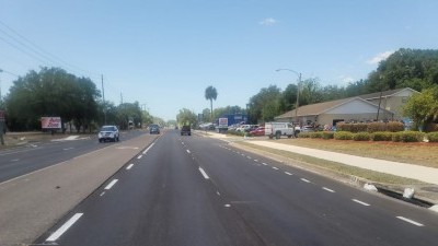 Looking west on SR 44 at repaved roadway on the east end of the project (4-4-2023 photo)