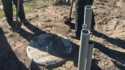 Completed install of median sign base (January 2026 photo)