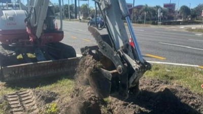 Excavating for median sign base (January 19, 2026 photo)