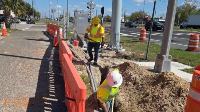 Running PVC for US 19 Pedestrian signal (March 2026 photo)