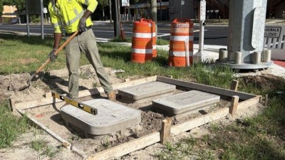 Forming and prep for mow pads on SR 574 (W Martin Luther King Jr Boulevard) at N 12th Street (May 2026 photo)