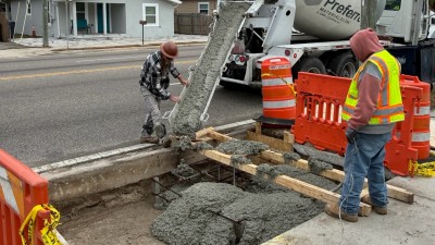 Pouring cantilever ground mounted sign spread footing (February 2026 photo)