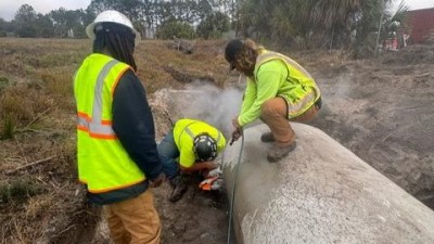 Crews perform saw cutting (February 2026 photo)