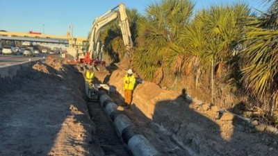 Crews compacting pipe backfill material (January 2026 photo)