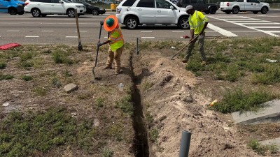 Install HDPE conduit run for loops on eastbound Hillsborough Avenue (May 2026 photo)