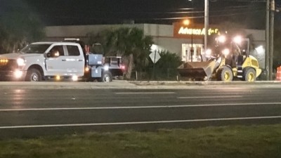 Backfill behind new median curb on US 19 in at Marine Parkway (March 2026 photo)