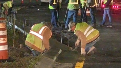 Looking north on US 19 as crews work on concrete finishing (February 2026 photo)