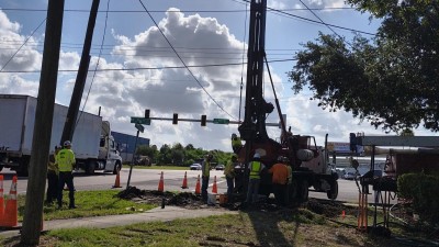 Crews prepare to drill shaft for pole (June 2026 photo)