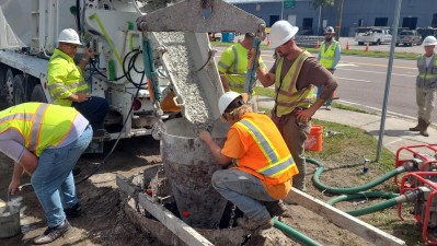 Crews pouring for drill shaft (October 2025 photo)