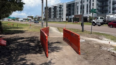 Installed temporary pedestrian path on 26th Street at Adamo Street (June 2026 photo)