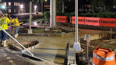 Poured sidewalk & sidewalk curb at the SW corner (September 2026 photo)