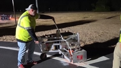 Striping gore area on N Dale Mabry (February 2026 photo)
