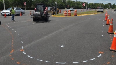 Intersection marked for milling (April 2026 photo)