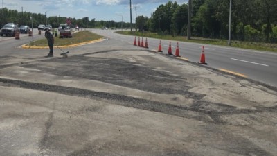 Milling for traffic separator (April 2026 photo)