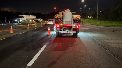 Painting temporary pavement markings on northbound (September 2026 photo)