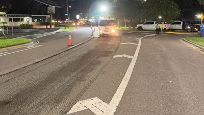 Sweeping and vacuuming the milled surface in the left lane on eastbound (September 2026 photo)