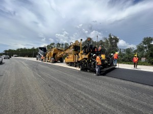 Paving the new westbound SR 52 west of Quail Ridge Drive (8/31/2022 photo)