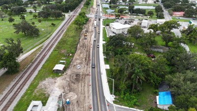 Looking south at construction progress along the US 98 Bypass near Hall Street (9-10-2025 photo)