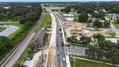 Looking south at US 98 Bypass roadway widening at Meridian Avenue (9-10-2025 photo)