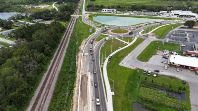 Looking south at US 98 Bypass towards the roundabout at Old Lakeland Highway (9-10-2025 photo)