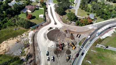 Looking north over roundabout construction at 7th Street and US 98/US 301 (10-22-2025 photo)