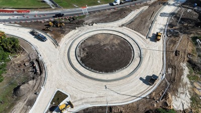 The new roundabout at the 7th Street intersection at US 98/US 301 is quickly taking shape (10-28-2025 photo)