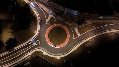 Crews begin overnight work to prepare the roundabout for opening (11-18-2025 photo)