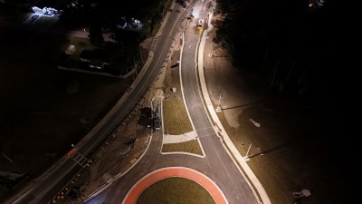 Crews begin overnight work to prepare the roundabout for opening (11-18-2025 photo)